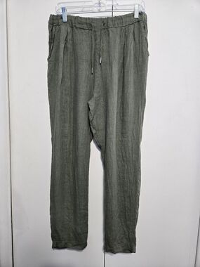 BBL Made in Italy 100% Linen Drawstring Pants Olive‎ Green L XL